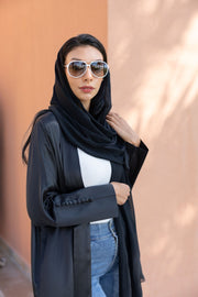 Black Luxury Crepe Abaya with Buttoned Cuff Detail