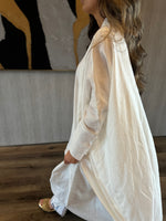 Load image into Gallery viewer, The White 100% Pure Linen Button Cuff Detail Abaya
