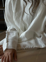 Load image into Gallery viewer, The White 100% Pure Linen Button Cuff Detail Abaya
