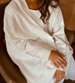 Load image into Gallery viewer, The White 100% Pure Linen Button Cuff Detail Abaya
