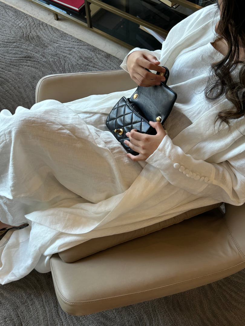 The White 100% Pure Linen Button Cuff Detail Abaya
