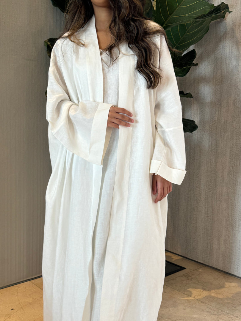The White Linen Bhisht Abaya with Sleeves of Flare