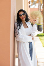 Load image into Gallery viewer, The White Orange Crepe Abaya with Buttoned Cuff Detail - Fabric Made from Orange Peel
