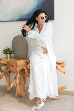 Load image into Gallery viewer, The White Orange Crepe Abaya with Buttoned Cuff Detail - Fabric Made from Orange Peel
