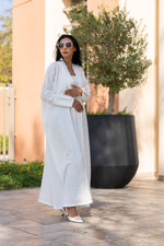 Load image into Gallery viewer, The White 100% Pure Linen Button Cuff Detail Abaya
