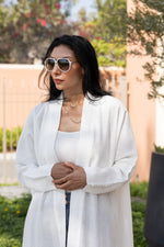 Load image into Gallery viewer, The White 100% Pure Linen Button Cuff Detail Abaya
