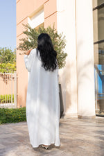 Load image into Gallery viewer, The White 100% Pure Linen Button Cuff Detail Abaya
