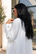 Load image into Gallery viewer, The White 100% Pure Linen Button Cuff Detail Abaya
