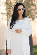 Load image into Gallery viewer, The White Orange Crepe Abaya with Buttoned Cuff Detail - Fabric Made from Orange Peel
