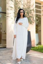 Load image into Gallery viewer, The White Orange Crepe Abaya with Buttoned Cuff Detail - Fabric Made from Orange Peel

