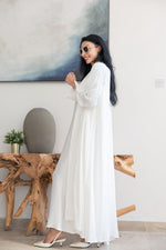Load image into Gallery viewer, The White Orange Crepe Abaya with Buttoned Cuff Detail - Fabric Made from Orange Peel
