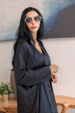 Load image into Gallery viewer, Black Luxury Crepe Abaya with Buttoned Cuff Detail
